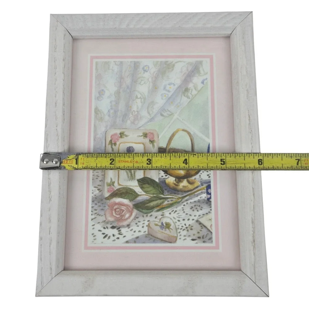 2 Vintage Wood Framed White & Pink Floral Wall Art Prints For Girls Room 8x6
